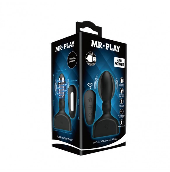 MR PLAY - Remote-Controlled Inflatable Vibrating Anal Plug (Chargeable - Black)